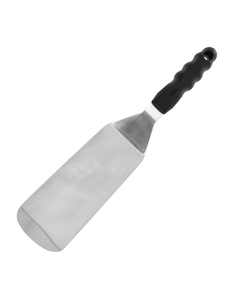 Long steak spatula, black handle, angled, full blade